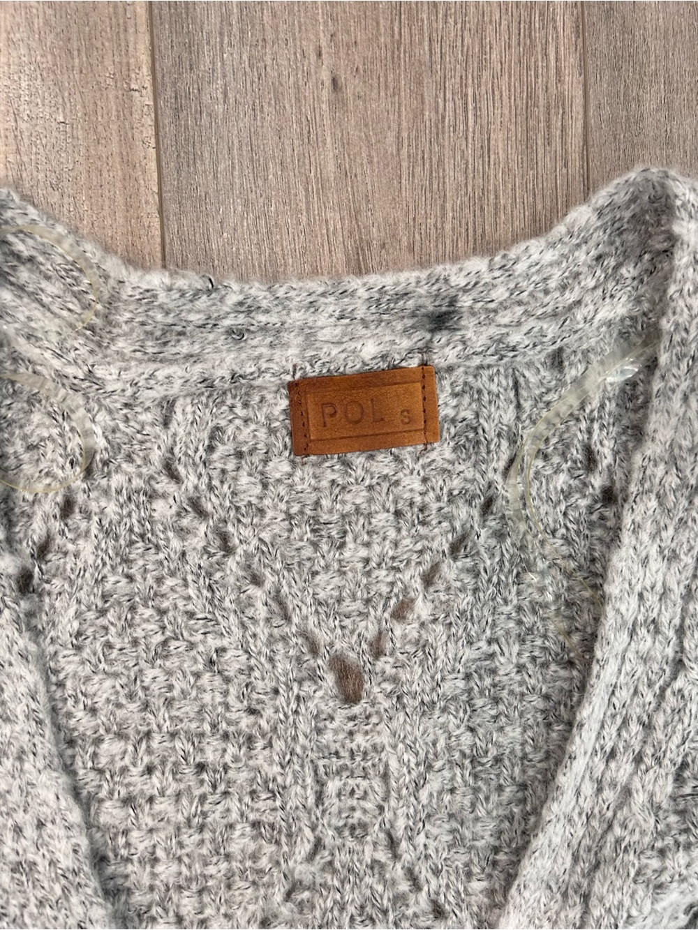 POL Light Gray Open-Front Diamond Knit Cardigan - Picture 2 of 5
